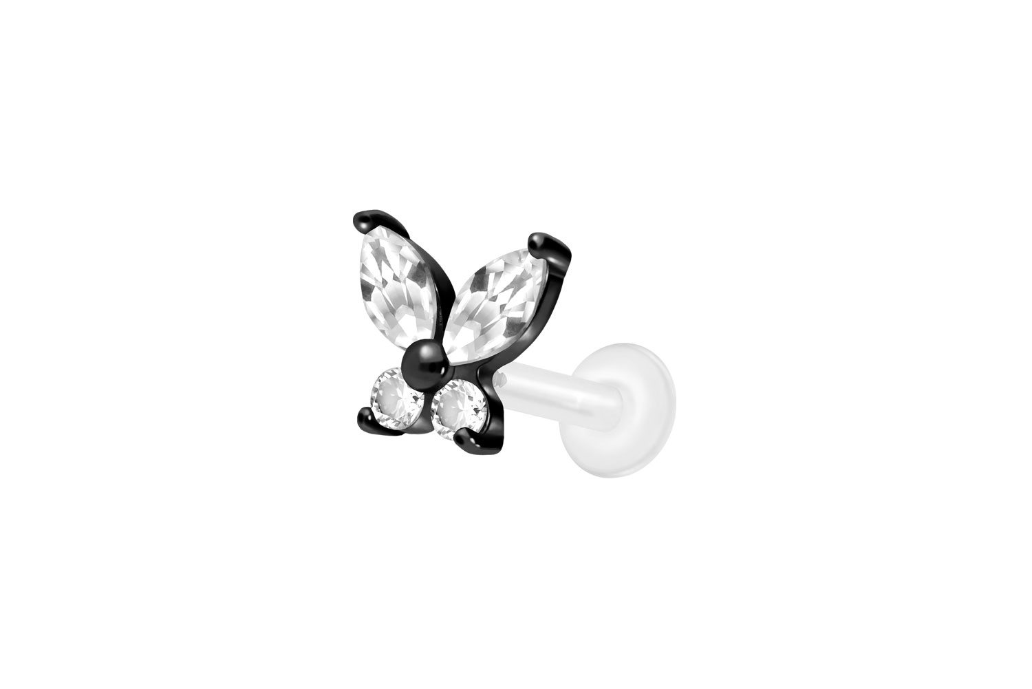 PTFE Labret Piercing mit Innengewinde + Titan-Aufsatz KRISTALLSCHMETTERLING